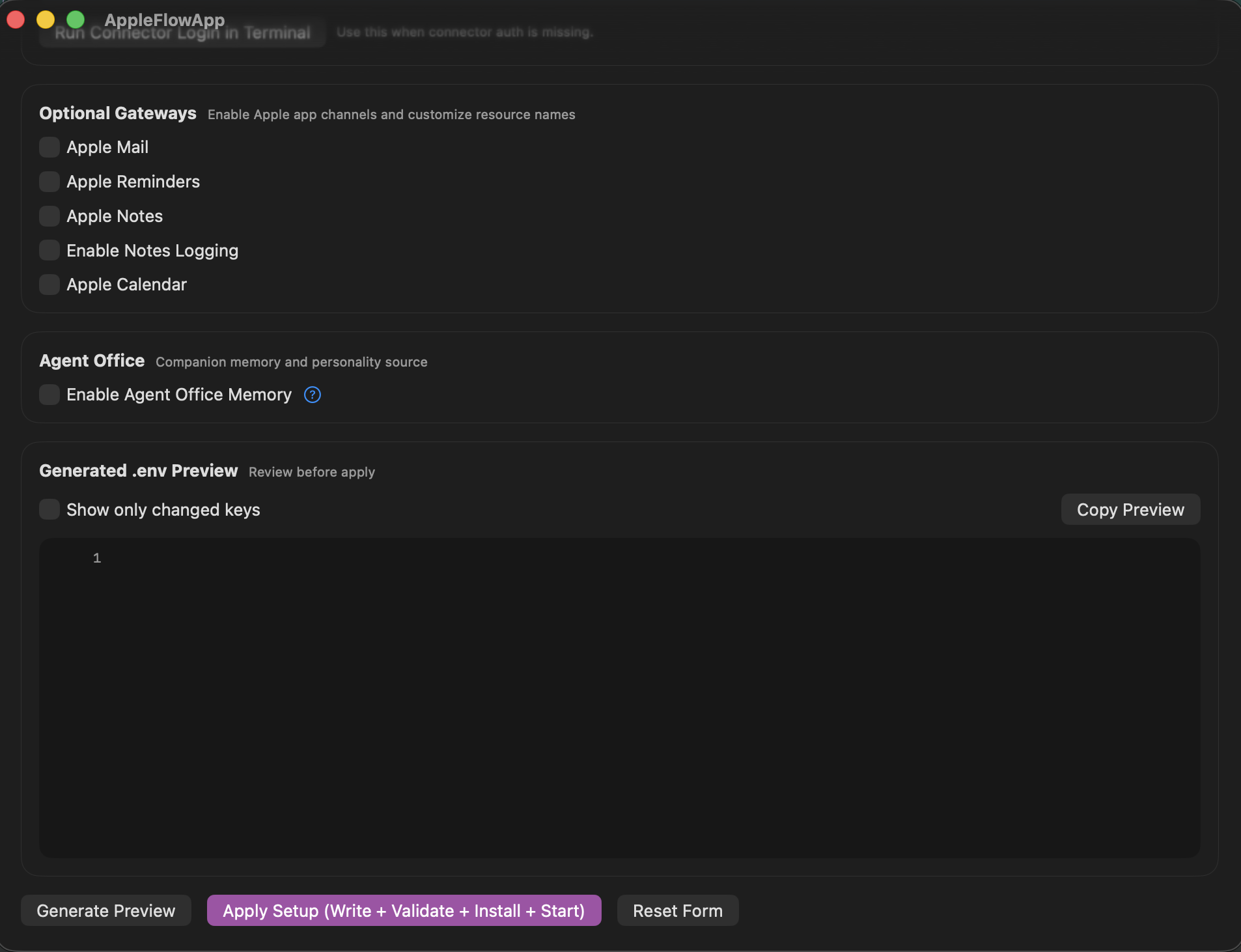 Swift Onboarding Setup Configuration and Env Preview