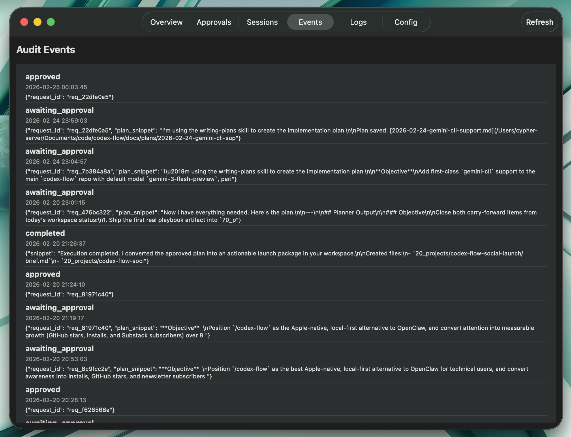 Swift Dashboard Logs Tab
